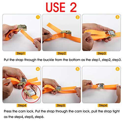 Jchl Tie-Down Cam Straps, Ratchet Tie Down Straps 1" X20' Lashing Straps Cargo Tie Down Strap Polyester Webbing Coated S-Hooks Cambuckle Metal Buckles 1000Lbs Capacity Securing Straps (Pack Of 4) #TOP2