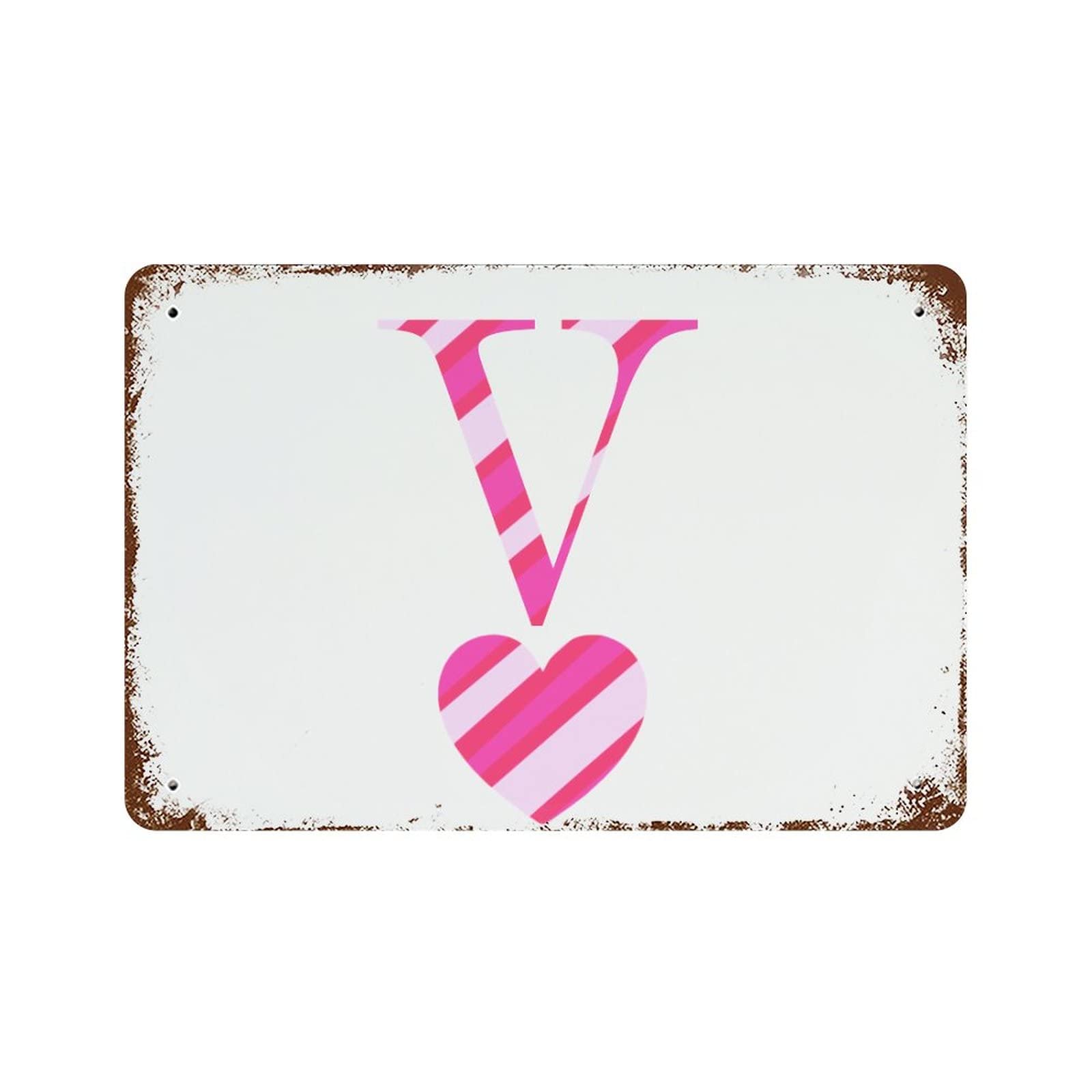 Panneau en métal lettre V décoratif 30x45cm avec cœur rose jardin