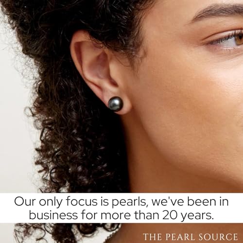 THE PEARL SOURCE 14K Gold Screwback 7.0-7.5mm Round Black Akoya Cultured Pearl Stud Earrings for Women - Thumbnail 6