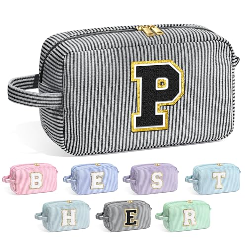 Image of YOOLIFE Initial Cosmetic Bag for Women - Monogram Cute Makeup Bag Cosmetic Case Toiletry Pouch for Women Her Best Friend Sister Teacher, Personalized Birthday Gifts for Women, Black P