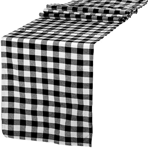 Buffalo-Plaid-Table-Runner-14x72inch-Classic-Farmhouse-Table-Runner-Black-and-White-Buffalo-Check-Table-Runner-for-Wedding-Christmas-Thanksgiving-Family-Dinner-Party-Decoration Buffalo Plaid Table Runner 14x72inch Classic Farmhouse Table Runner Black and White Buffalo Check Table Runner for Wedding Christmas Thanksgiving Family Dinner Party Decoration