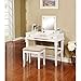 White Vanity Table Stool and Flip-top Mirror Set Modern Contemporary MDF Wood Finish Included