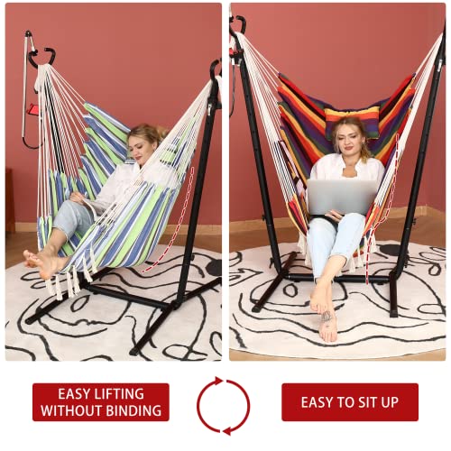 Hammock Chair with Stand Double Hammock Chair Bohemian Style with Tassel Mobile Phone Support Manual Adjustable Swing Indoor and Outdoor Garden Porch with Floor mat Reclining Capacity 400 pounds… - Image 2