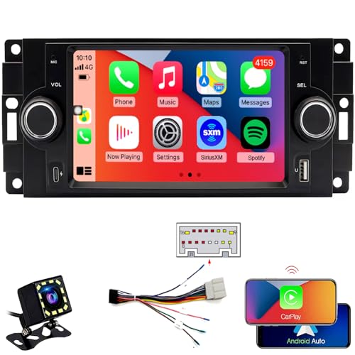 QLED Screen Radio for Dodge Ram 1500/2500/3500 2006 2007 2008,Chrysler 300 /300C 2005 2006 2007,Jeep Grand Cherokee 2005 2006 2007,CarPlay Android Auto Ready,Fast Charge,Free Back Camera