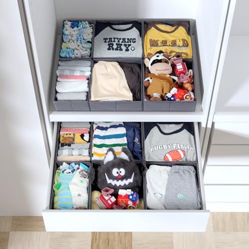 LAJIAKE 12er Set Schubladen Organizer passend für PAX Kleiderschrank 75×58 cm Faltbar Schubladeneinsatz für Kleidung & Kinderkleidung, modulares Design, stabil, Grau