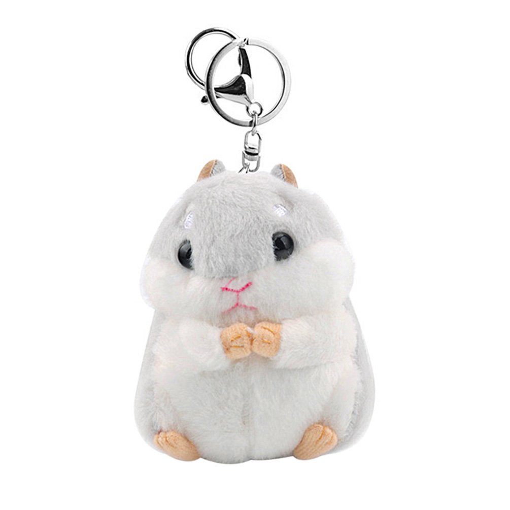 Cute Plush Hamster Pendant Key Chain Clasp Key Ring Keyring Handbag Car Decor - Grey Amesii
