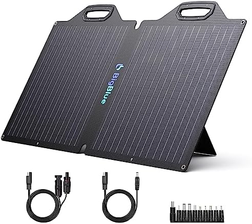 BigBlue 100W ETFE Portable Solar Panels with Kickstands, IP65 Waterproof Solar Panel Charger(19.8V/5.05A) with SAE and MC4 Cable for Jackery Explorer/BALDR/Goal Zero Power Station, Outdoor Camping