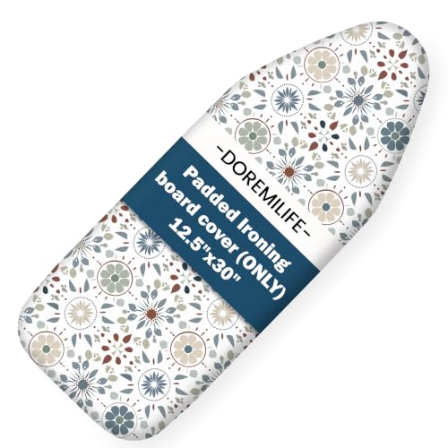 Image of Small Ironing Board Cover and Pad 12.5 inchx30 inch, Silicone Coated Scorch Resistant Pure Cotton, Small Iron Board Cover with Padding, Tabletop Mini Ironing Board Cover and Pad, Drawstring Boho