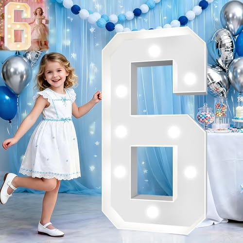 Image of Pooqla 3 FT Light Up Number 6 for 6th 16th 60th Birthday Decorations, Large Marquee Number with Cool White & Warm White LED Lights, Giant Mosaic Numbers Birthday Party Decorations for Girl Boy
