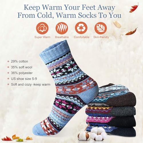 Image of MORECOO Socks for Women - Christmas Gifts for Women - Stocking Stuffers - Thick Wool Soft Warm Cozy Crew Womens Socks