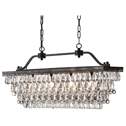 Edvivi Luxury Rectangular Linear Crystal Chandelier, 4 Lights Glam Lighting Fixture with Antique Bronze Finish, Adjustable Ceiling Light Fixture, Dining Room, Kitchen Island Cover