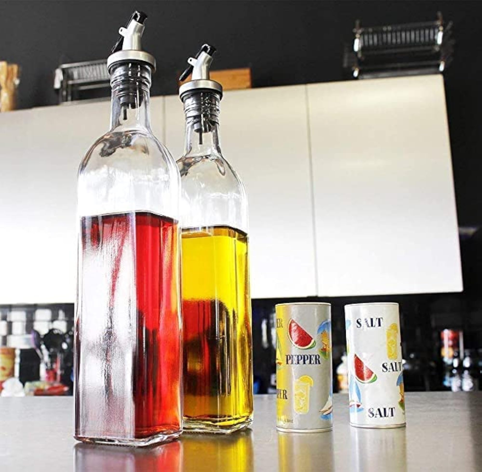 KREZON Glass Oil Dispenser & Vinegar Dispenser Set, Kitchen Essentials