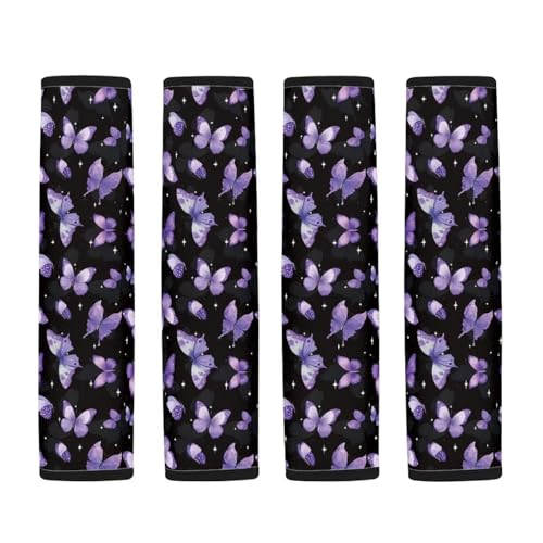 Image of AFPANQZ Purple Butterfly Design Automotive Seat Belt Covers Pads 2 Piece for Womens Kids Youth Car Accessories Safety Seatbelt Cushion Pillow Universal Fit Bag Shoulder Straps Pads