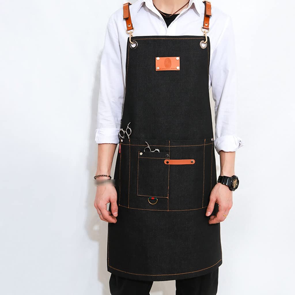 Grembiule da Lavoro Cucina Cucina Grembiule da Uomo Parrucchiere da Uomo Grembiule Bruppo Regolabile con Tasca Adatto for Cuoco Unico Coppia Barbecue Grembiule da Pulizia (Color : Black)
