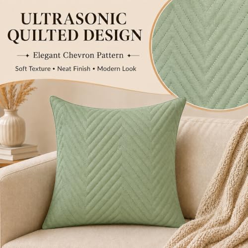 Image of RD TREND UltraSonic Microfiber Cushion Covers, 45 x 45 cm /18 x 18 inches, Set of 2, 250 TC,Back Zipper (Miltry Green)