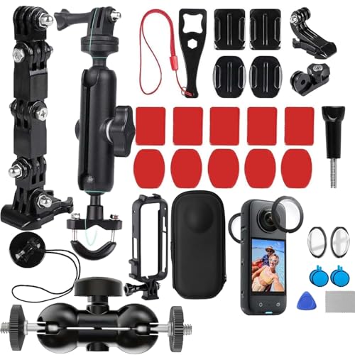 Image of BKN 6 in1 Action Camera Accessories Kit for Insta 360 X3 for Vlogger, Rider, Motorcycle, Bike | Included 4-Way Chin Mount, Lens Guard, Camera Bag, Plastic Case, Double Ball Head & Bike Handlebar