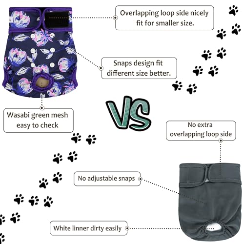 Image of Washable Female Dog Diapers (5 Pack) - Doggie Reusable Large Dog Diapers for Doggy Puppy Female in Period - Highly Absorbent Dog Heat Panties,S Plus,Flowers