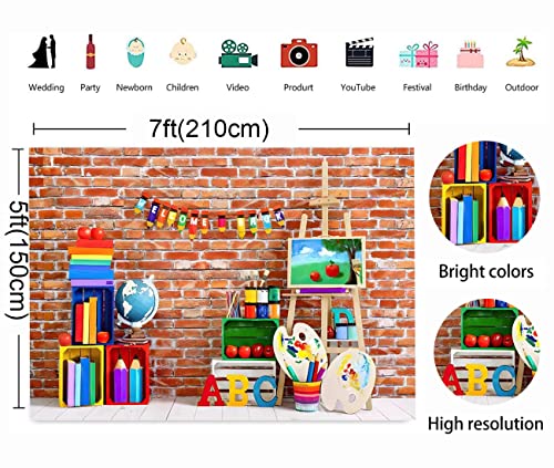 Welcome Back To School Photography Background Brick Wall Abc Kids Birthday Party Portrait Decor Online Teaching Backdrop Kindergarten Classroom Backdrop First Day Of School Homecoming Backdrop (7*5Ft) #TOP5
