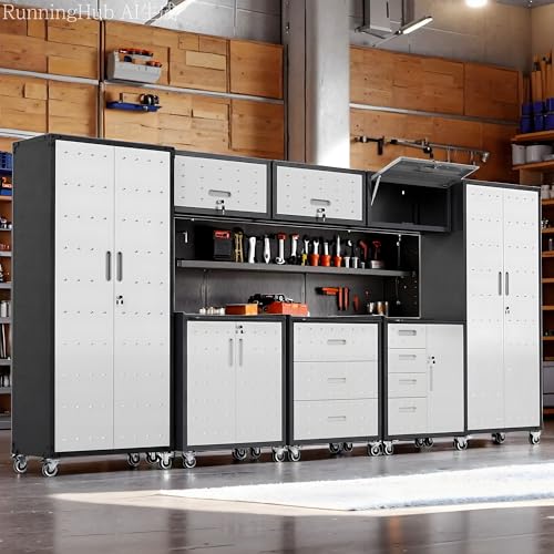 Image of Garage Cabinet System | Heavy Duty Steel All-in-One Modular Garage Cabinet Set for Ultimate Workshop Organization | Easy Assembly Garage Storage Cabinets & Tool Bench