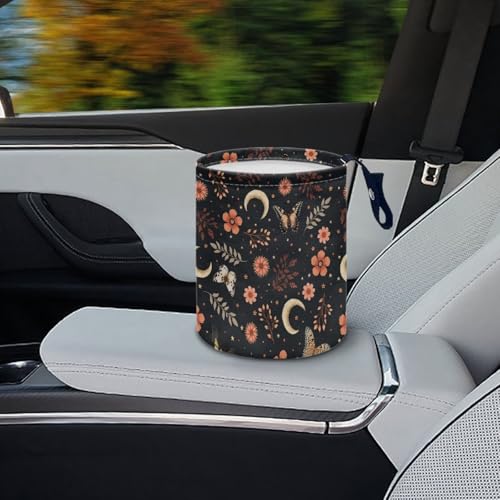 Image of Renewold Floral Butterflies Moon Car Trash Organizer Hanging Garbage Bag with Adjustable Button Straps Trash Bin for Car Automotive Interior Accessories Outdoor Indoor Multipurpose Storage Bag