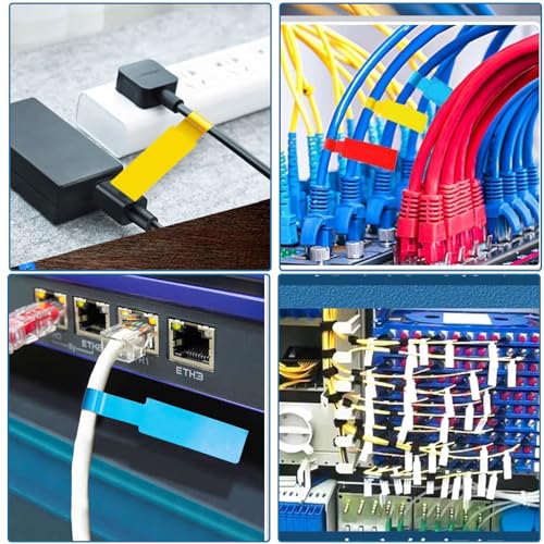 600 Stück Kabeletiketten 4 Farben Selbstklebend Beschreibbar Kabelkennzeichnung Wasserdicht Reißfest Kabelmarkierung für Kabelmanagement und Tägliche Markierung