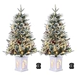 3FT Pre-lit Artificial Christmas Tree with 78 LED Lights, Snowflake Base & Battery Operated with Timer & Easy Assembly, Winter Holiday Decor for Home & Office