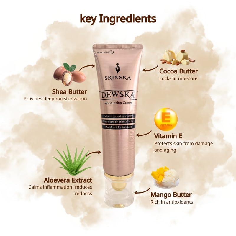 Dewska Moisturising Cream with Cocoa Butter, Shea Butter, Aloe Vera & Vitamin E, Daily Nourishing Face Cream for Soft & Smooth Skin Non-Greasy Moisturiser for Men & Women- 3.38 fl oz - Image 2