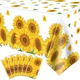 Dvaorc 6 Pack Sunflower Tablecloth 51 x 86 Inch Plastic Rustic Sunflower Table Cloth Sun Flower Tablecloths Sun Flower Birthday Party Table Cloth Sunflowers Table Covers for Party Decorations