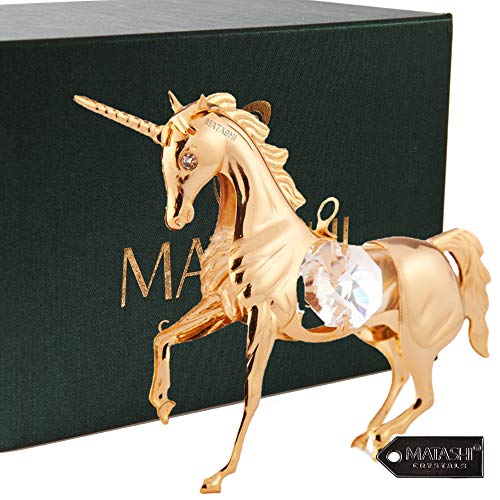 3" Magical Unicorn Hanging Decoration - 24K Gold Plated Metal Structure And Crystal Studded For Home Office Car Keychain Or Gift For Mom, Dad, Friends, Siblings - Birthday - Matashi Gifts #TOP1