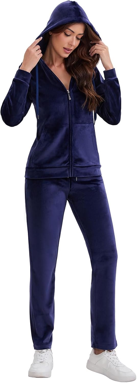 Mindtower Womens Velour Tracksuit Sets 2 Piece Velvet Jogging Suits Sets Full Zip Hoodie Sweatsuit and Casual Sweatpant - Image 8
