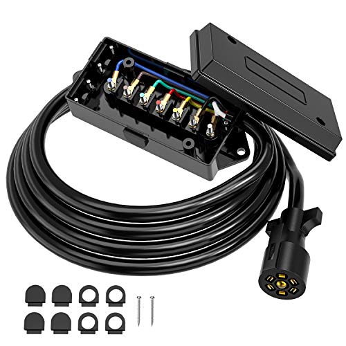 Kohree 7 Way Inline Trailer Plug Cord With 7 Gang Junction Box Waterproof, 8Ft Heavy Duty Trailer Pug 7 Pin Connector Cable Wiring Harness For Rv Truck Camper #TOP6