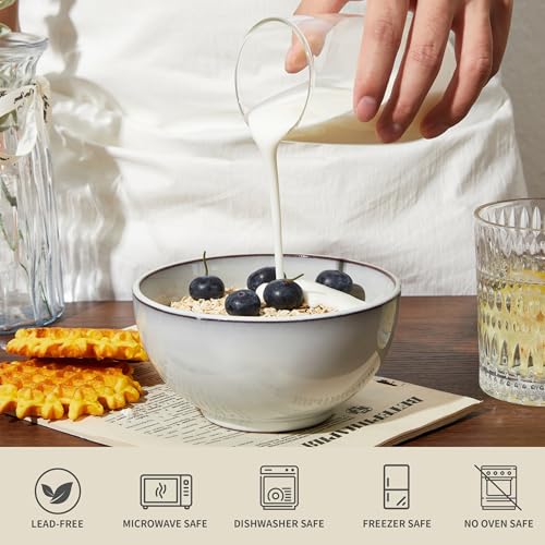 Image of Pokini 5.3 inch Stoneware Cereal Bowls Set of 6, 22 Oz Soup Bowls Set