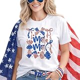 Lurivica Mama 4th of July Shirt Women Patriotic Bow T Shirt Cute Red White Blue Independence Day Tee Gift for Mom