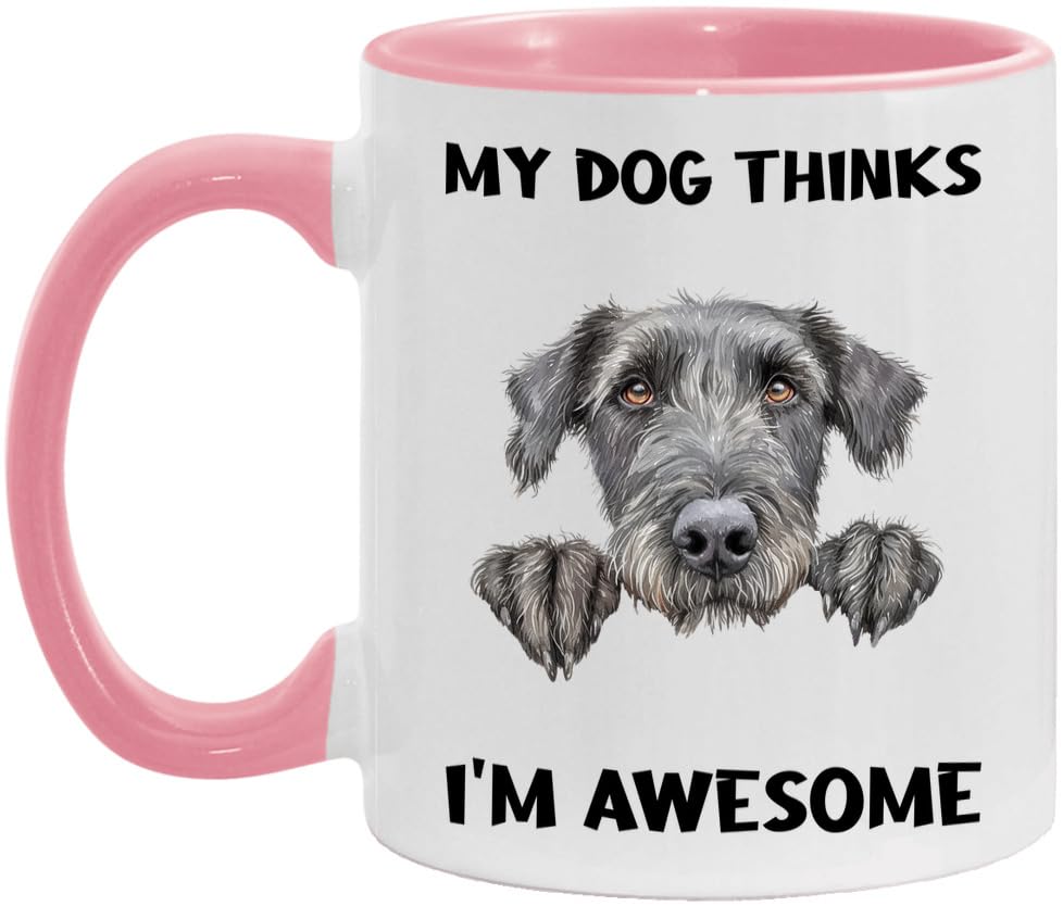 generic Irish Wolfhound Coffee Mug, My Dog Thinks I'm Awesome, Funny Gift For Dog Mom, Dad and Lover, Peeking Puppy White/pink 11oz Ceramic Tea Cup