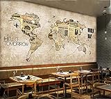 MGQSS Foto Wallpaper Wandgemälde Vintage Weltkarte Zeitungsbar Café 3D Selbstklebend Retro Industriestil Thema Poster modern Kunst Mauer Dekoration Persönlichkeit Graffiti Stil Einfach(B)300x(H)210 cm