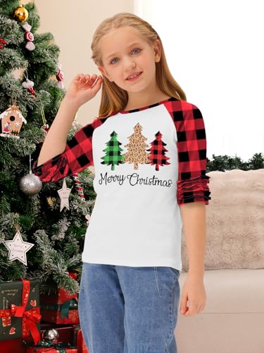 BesserBay Christmas Girls Cute Ruffled Long Sleeve Raglan Shirt 1-10 Years2