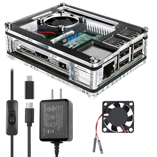 Miuzei Raspberry Pi 3 B+ Case with Fan Cooling Pi 3B Case with 3 Pcs Heat-Sinks 5V 3A Power Supply for Raspberry Pi 3 B+ (B Plus) 3B (No Raspberry Pi Board)