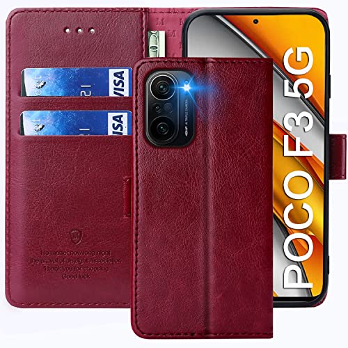 FMPCUON Funda para Xiaomi Mi Poco F3 5G, Funda Libro Xiaomi Mi Poco F3 5G Funda con Tapa, Cuero Carcasa Funda Cartera Magnético Móvil para Xiaomi Mi Poco F3 5G, Rojo Xiaomi Cover Case Cover