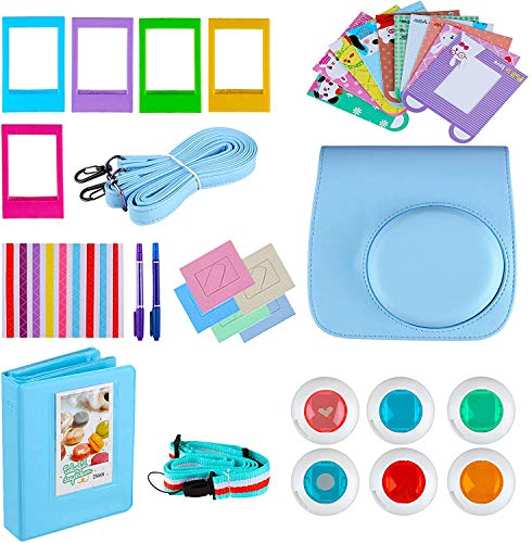 Zacro 14Pcs Accesorios Azules de Fujifilm para Instax Mini 8/8+/8s/9,Partes de Bolsa Almacenamiento,Álbum,filtros Coloridos,Marcos Diferentes,Pegatinas,etc