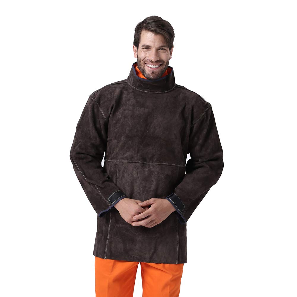 Grembiule Saldatore, Camice Da Lavoro, Carbone Pelle Bovina Cucitura A Filo Di Fuoco Velcro Facile Da Indossare E Rimuovere La Fibbia Ridimensionabile,XL