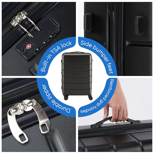 OLIXIS 3-Piece Luggage Set, 20/24/28 Inch Hardside Suitcases with Spinner Wheels, Lightweight ABS Hard Shell Travel Luggage, TSA Approved Lock, Expandable Carry-On & Checked Luggage–Black - Image 6