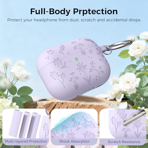 AhaStyle AirPods Pro 3 Case Cover (2025) Flower Engraved Cute Silicone AirPods Pro 3rd Generation Case Full Body Shockproof Cover Skin for Apple AirPods Pro 3rd Gen with Cleaning Kit for Women Girls by AHASTYLE - Image 5