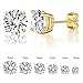Gemsme 6 Pairs Cubic Zirconia Stud Earrings for Women/Men - Round Cut 4 Prong Settings 18K Gold Plated Hypoallergenic 3-8mm Clear Earrings Set - Gold