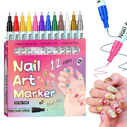 Marqueurs pour peinture à ongles 12 teintes précision sans bavure