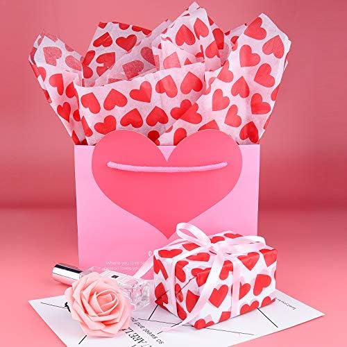 CHRORINE 27 Pcs Valentine's Day Wrapping Tissue Paper with Heart-Shaped Stickers, Sweet Heart Design Wrap Paper,Big Size Tissue Paper for Valentine's Day Wedding DIY Crafts