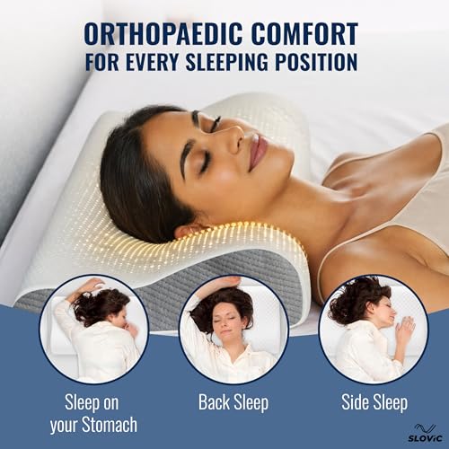 Image of SLOVIC Cervical Pillow for Neck Pain [19 inch x 11 inch x 3.5 inch] | Orthopaedic Neck Pillow | Reduces Muscle Pain & Fixes Poor Posture | Memory Form Pillow for Neck Pain and Shoulder Pain