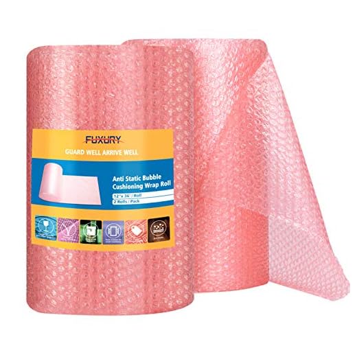 Fuxury Pink Anti-Static Bubble Wrap Roll 12" Bubble Cushioning Wrap Roll 2 Rolls 72 Feet Total,Perforated Every 12",Included 20 Fragile Stickers for Packaging Moving Supplies