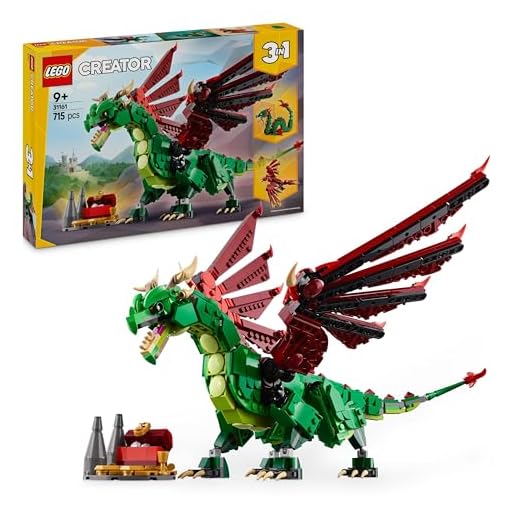 LEGO Creator 3-En-1 Le Dragon Médiéval - Panier Pâques Enfant - Se Transforme En Serpent De Mer Ou Phénix - Jeu De Construction Pour Garçon Amoureux Des Animaux - Cadeau D’Anniversaire Dès 9 Ans 31161