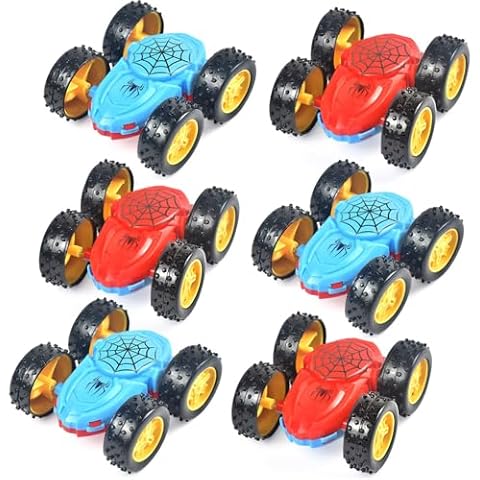 Tuko 6Packs Spider Double Sided Stunt Cars Toys Friction Powered Truck Toy for Kids Boys Girls Gifts 3+ Years Old, M1811 Cover