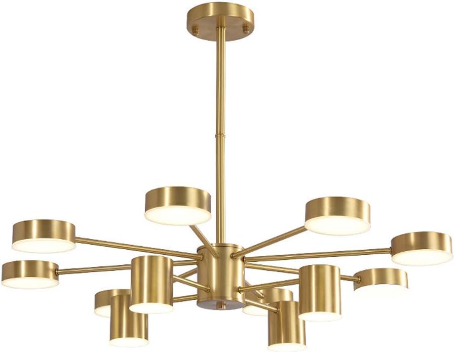 Modern Led Chandelier Garwarm 12 Lights Sputnik Pendant Lighting Brushed Brass Ceiling Light Fixture for Bedroom Livingroom Dinning Room,Copper.,8+4